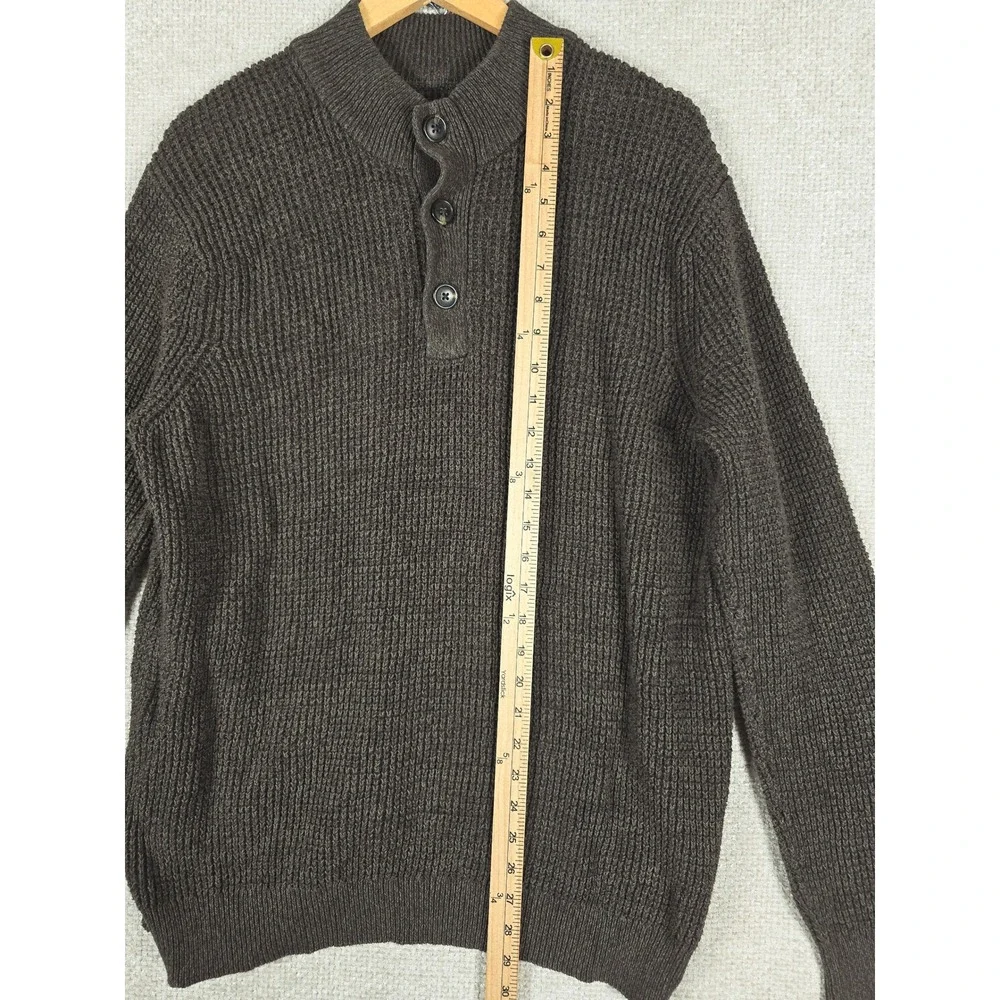Croft & Barrow Mens XL Brown Shaker Stitch Sweater 100%‎ Cotton Henley Mock Neck